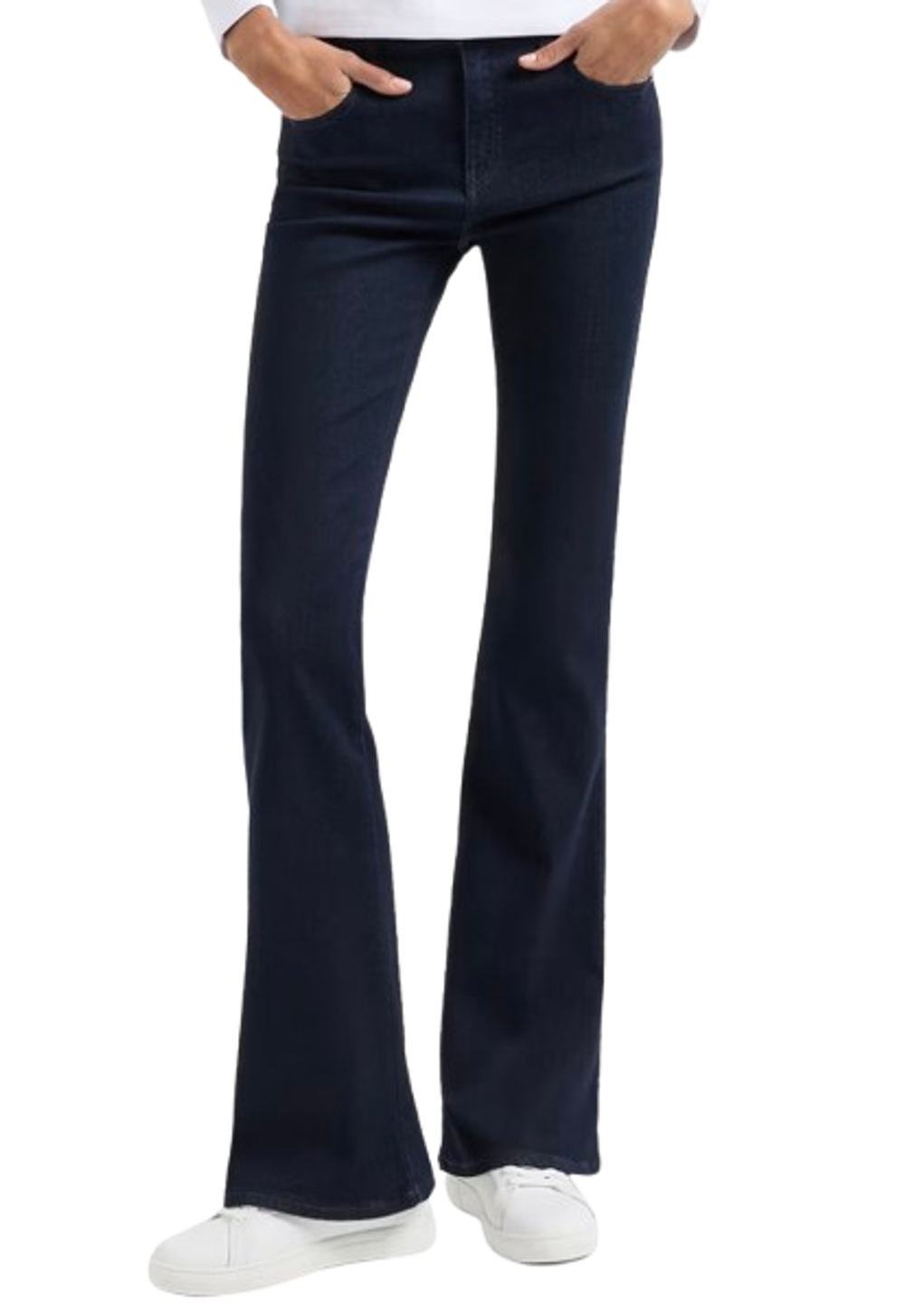 Расклешенные женские джинсы Emporio Armani J47 Slim Fit из вискозного денима — брендовая одежда из Италии