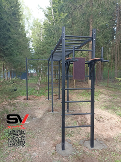 Монтаж уличной шведской стенки Sv Sport Рукоход х 2 (7 вертикальных столбов)