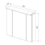 Шкаф зеркальный Lemark ZENON 90х80 см 3-х дверный, с козырьком-подсветкой, с розеткой, цвет корпуса: белый глянец