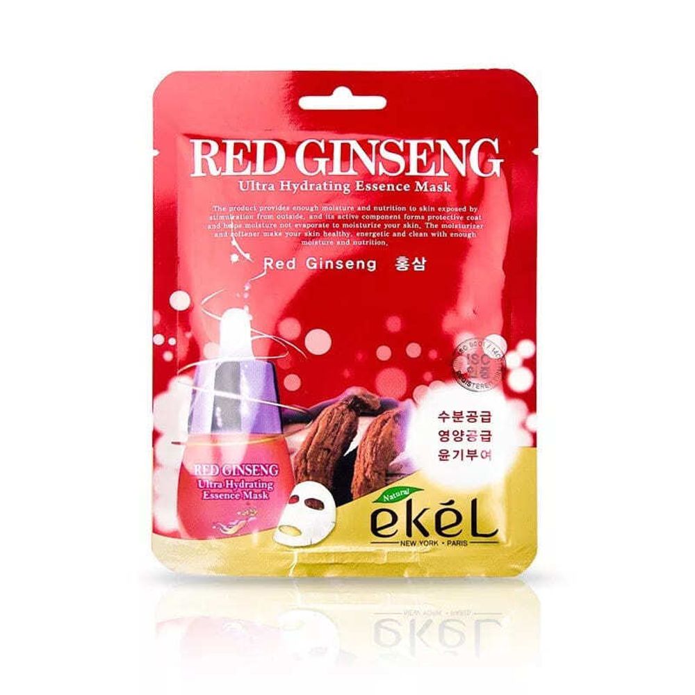 Маска для лица Ekel Red Ginseng тканевая с экстрактом красного женьшеня Ultra Hydrating Essence Mask 25 мл