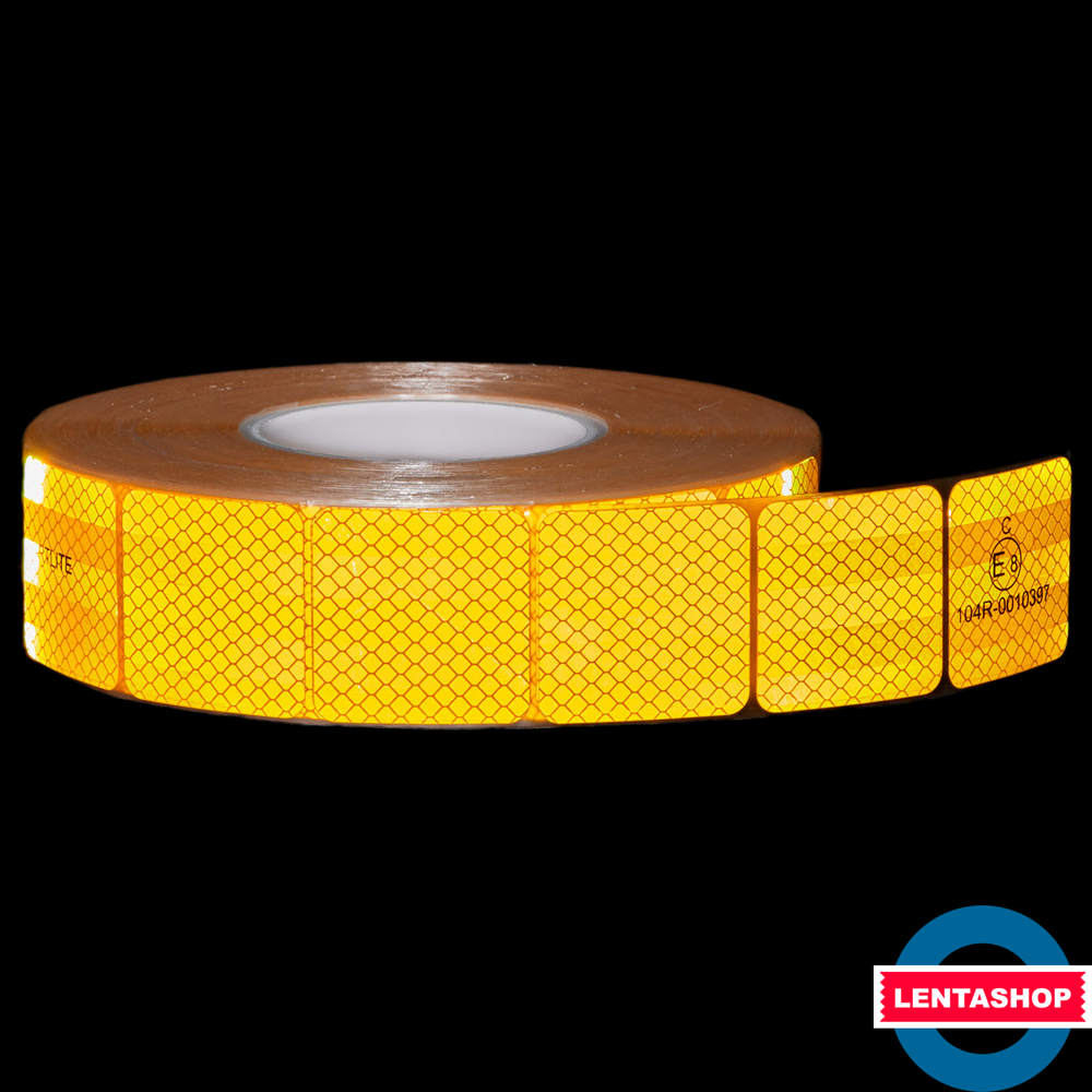 Жёлтая сегментированная светоотражающая лента 104R для контурной маркировки 50 мм х 50 м