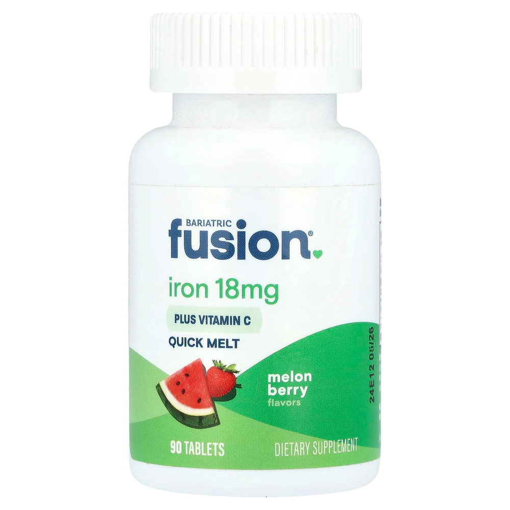 Bariatric Fusion, Quick Melt, железо с витамином C, ягоды дыни, 18 мг, 90 таблеток