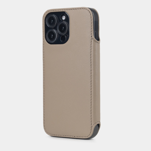 Чехол-книжка кожаная для iPhone 16 Pro Max, теленок бежевого цвета