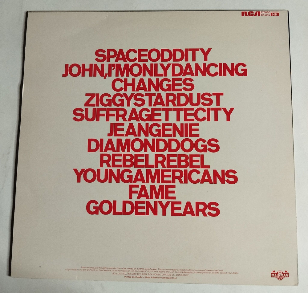 Винтажная виниловая пластинка LP David Bowie ChangesOneBowie (UK 1976)