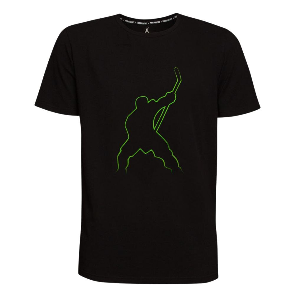 Футболка с салатовым хоккеистом травление