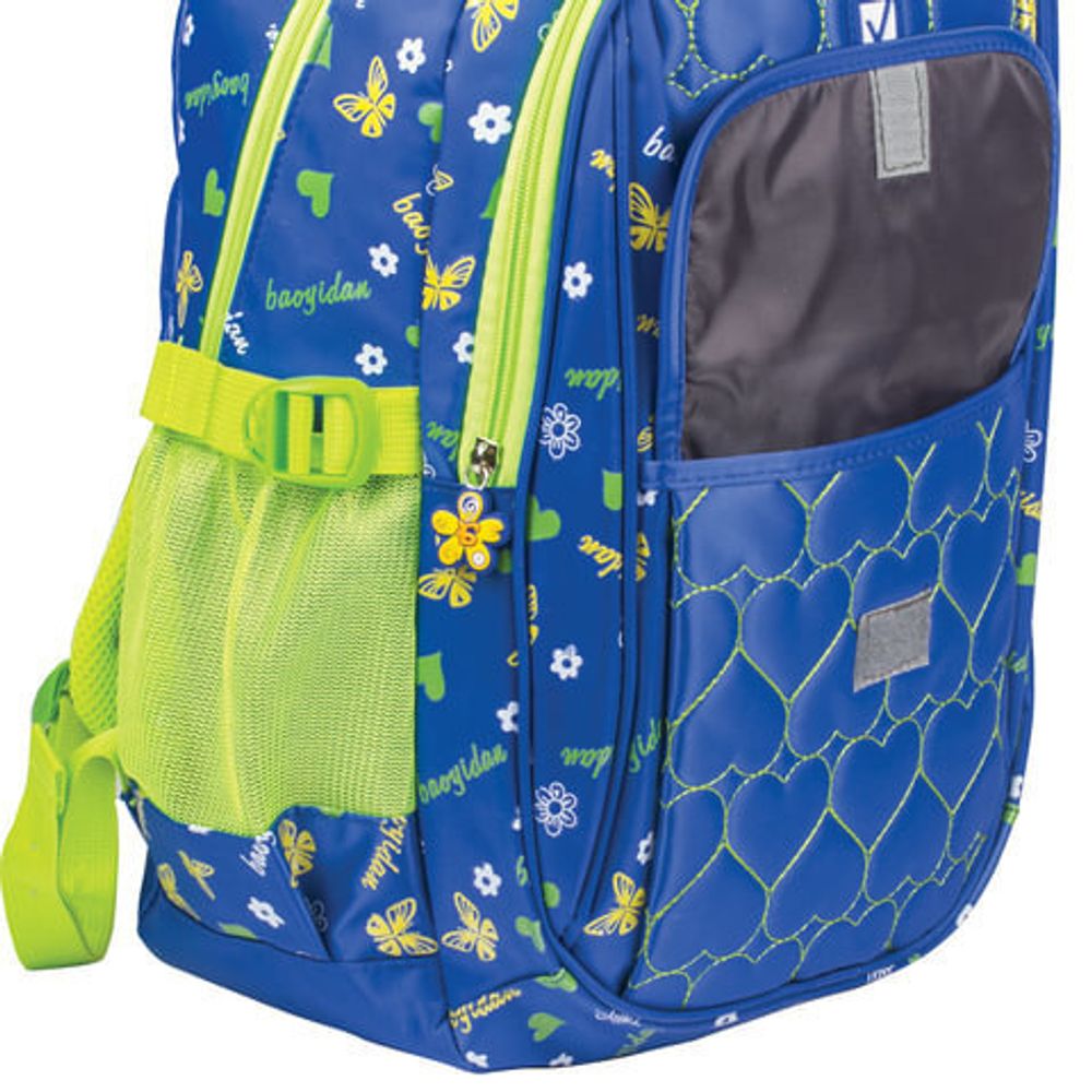 Рюкзак BRAUBERG молодежный, "Сердечки", нейлон, синий, 31х12х45 см, 227073