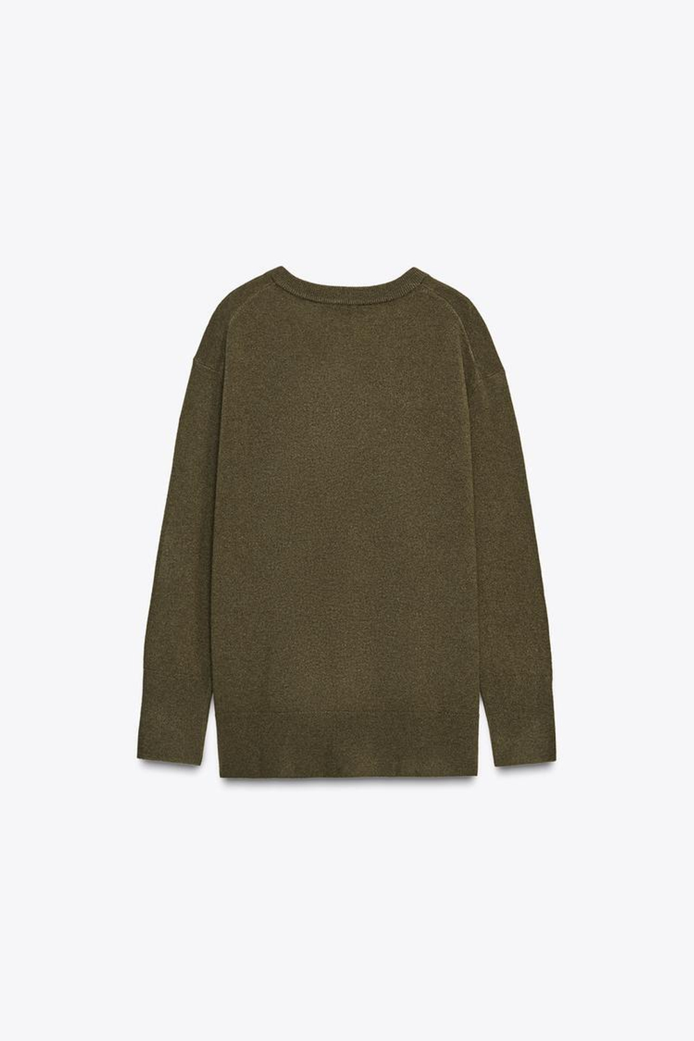 ZARA ТРИКОТАЖНЫЙ СВИТЕР ОВЕРСАЙЗ ИЗ 100% ШЕРСТИ, ЗЕЛЕНЫЙ