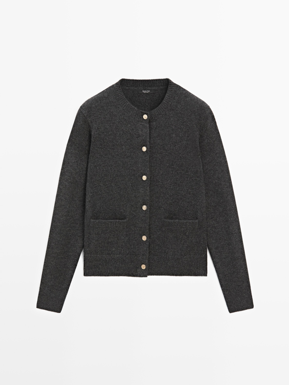Massimo Dutti Кардиган из трикотажа с золотистыми пуговицами, антрацитово-серый