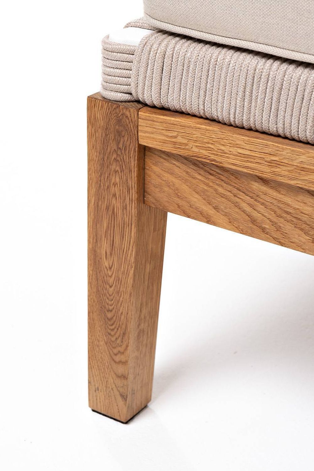 "Канны" левый модуль плетеный из роупа, основание дуб, роуп бежевый круглый, ткань бежевая 052