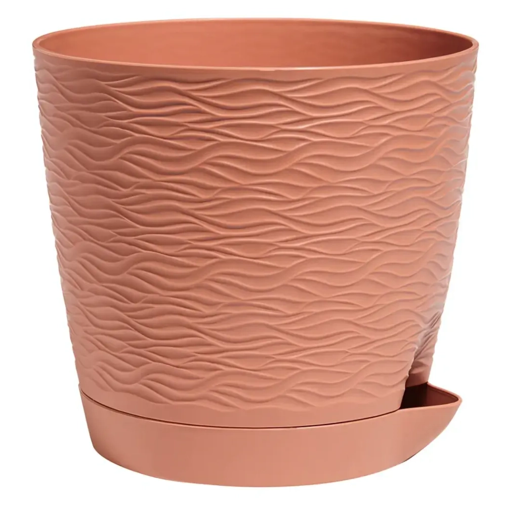 Кашпо для цветов пластиковое 1,5л d-14 см «Блюз» с поддоном Карамельный