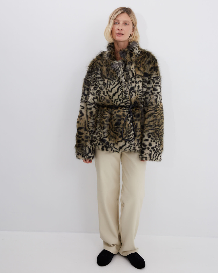 Шуба из искусственного меха Стелла Маккартни с принтом рысь