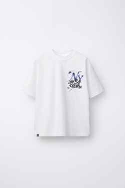 ZARA ФУТБОЛКА С ПРИНТОМ, БЕЛЫЙ