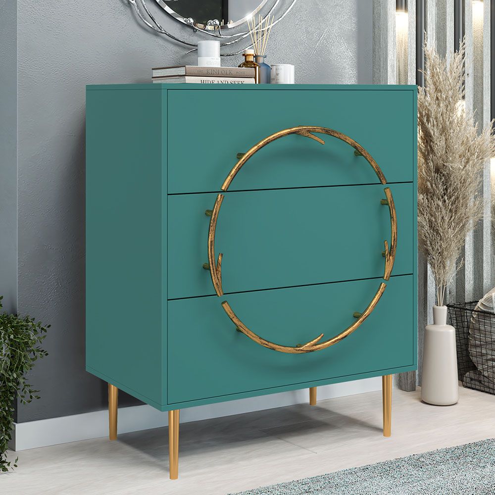 Комод Арт Колор matte Стайл Голд с 3 ящиками Пастельно-синий матовый