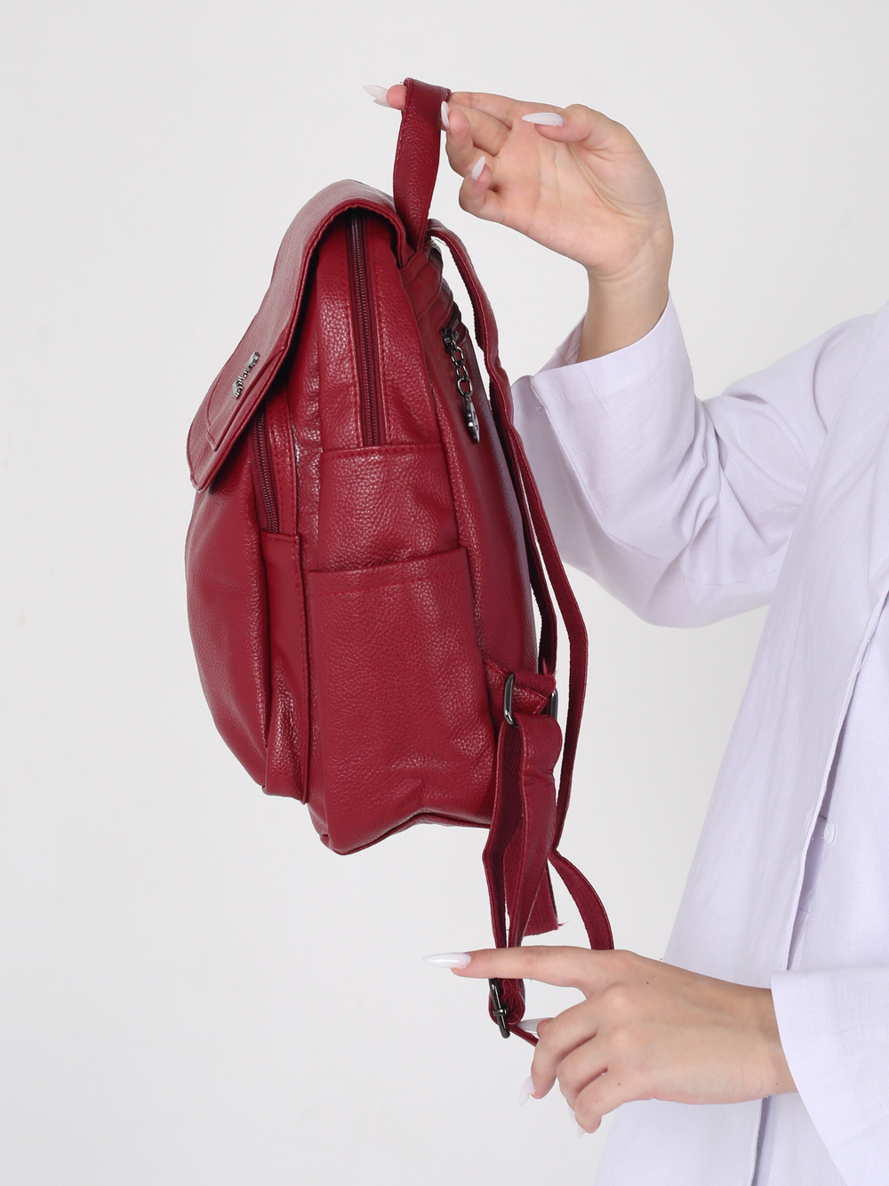 Рюкзак женский кожаный, красный