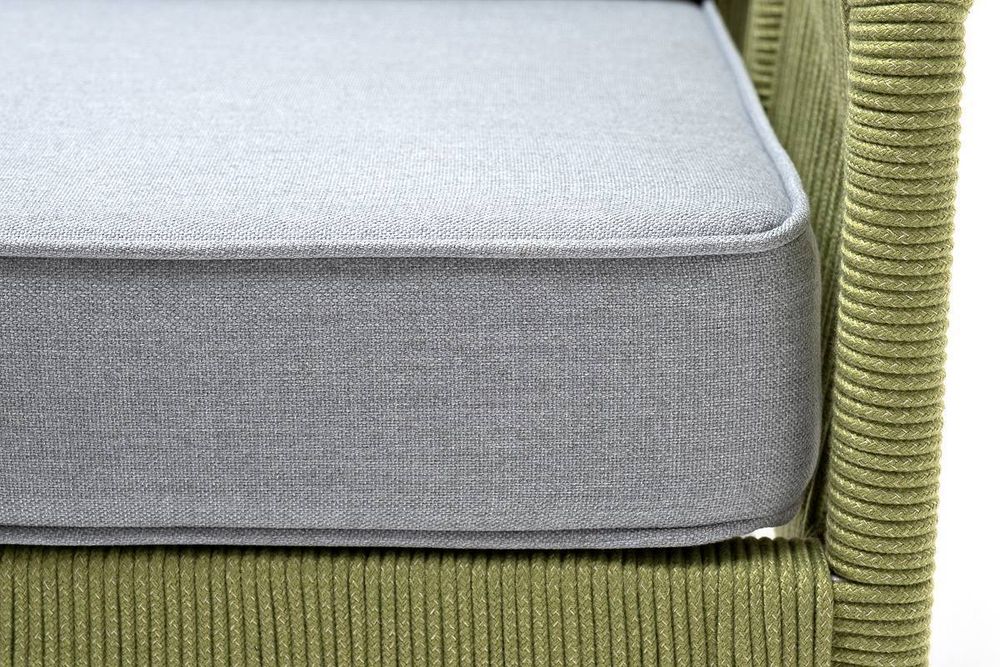 "Канны" кресло плетеное из роупа, каркас алюминий светло-серый (RAL7035) муар, роуп салатовый меланж круглый, ткань светло-серая