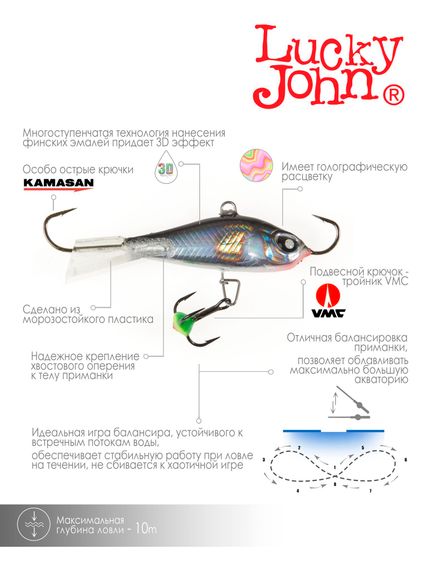 Балансир Lucky John BALTIC 5 с тр. 50мм/13H блистер