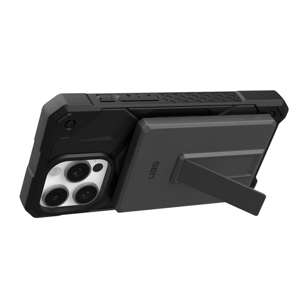 Внешний аккумулятор MagSafe с подставкой UAG SRGE Slim 5K (5000 мА·ч) Беспроводная зарядка: Qi 10 Вт. Проводная зарядка: USB-C. Есть LED-индикация. Энергоёмкость — 18 Вт·ч. Максимальная выходная мощность — 20 Вт