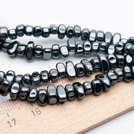 Гематит Фриформ бусины (имитация), цвет черный, размер около 3,5-4*5,5-8 мм, цена за отрезок 19 см (1/2 нити)