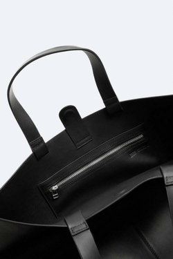 ZARA ПЛОСКАЯ КОЖАНАЯ СУМКА ДЛЯ ПОКУПОК, ЧЕРНЫЙ