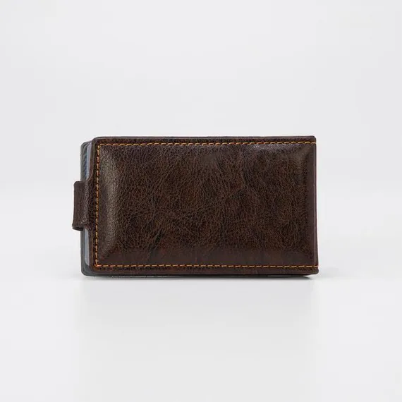 Визитница на кнопке, 18 листов, цвет коричневый