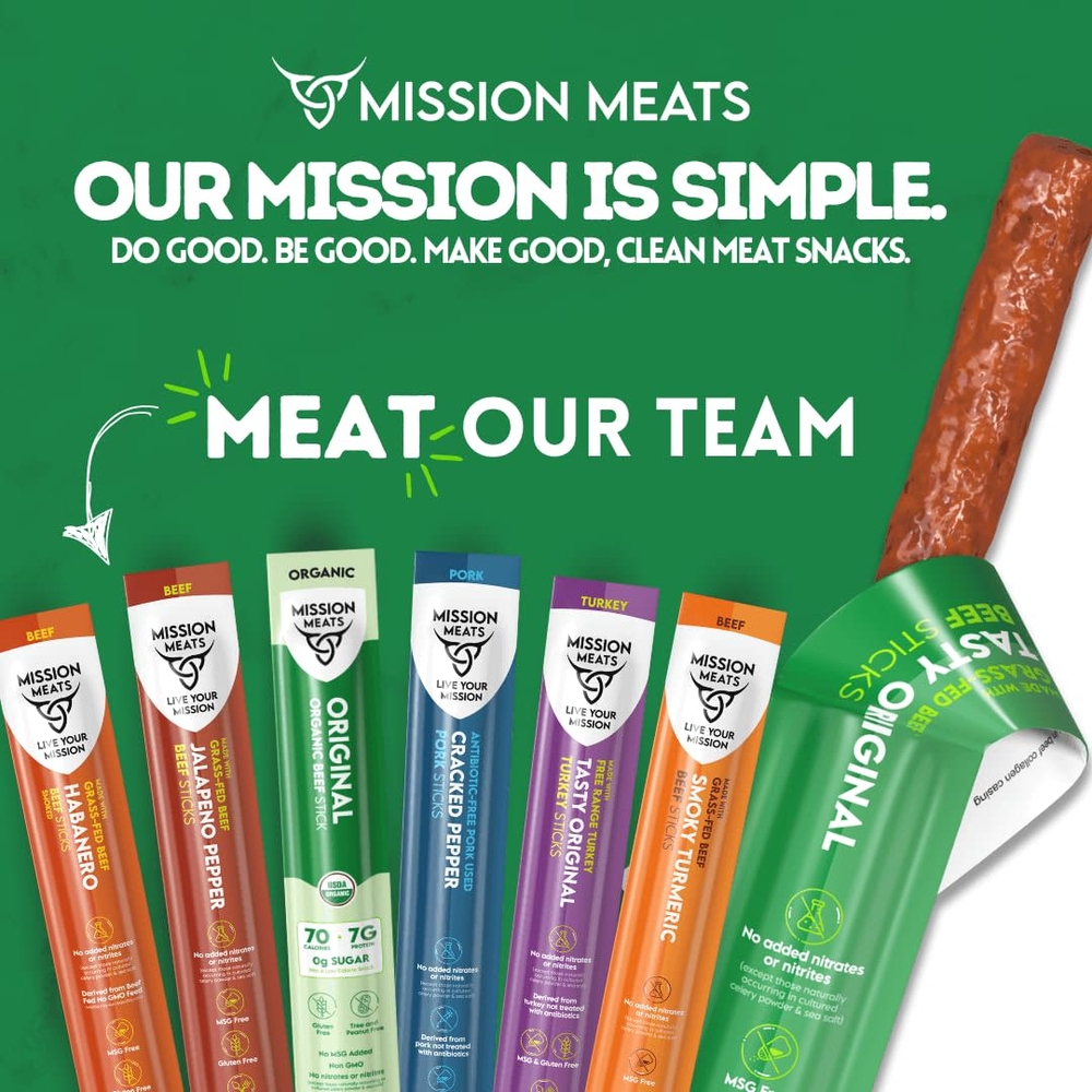Mission Meats, миссии Минис, детские говяжьи палочки, оригинальная говядина, 24 палочки по 0,5 унции
