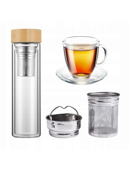 Бутылка для чая с заварником Kamille KM 9020 стеклянная с двойными стенками