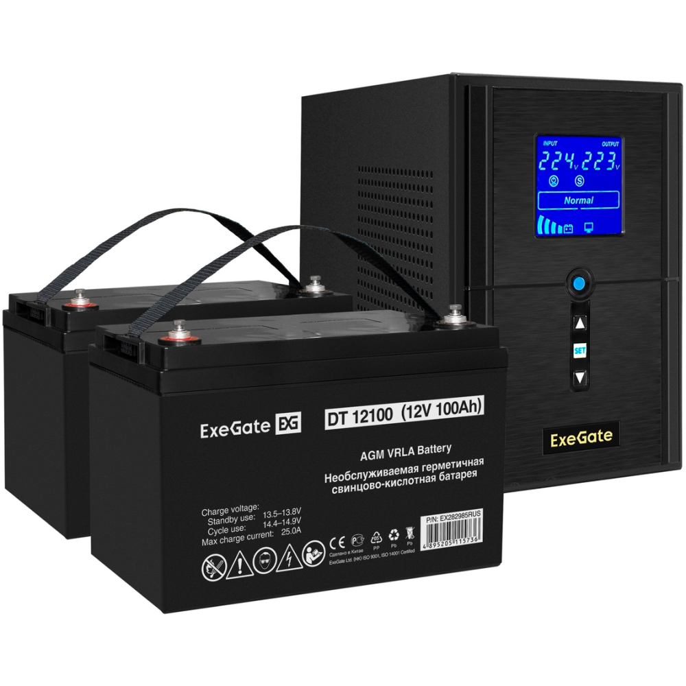 ИБП + батарея ExeGate SineTower SZ-1500.LCD.AVR.2SH.1C13.USB + 2x DT 12100 (100Ач)