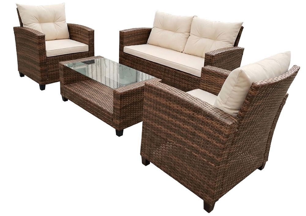 "Филадельфия" лаунж-зона из искусственного ротанга, цвет коричневый, цвет подушек светло-бежевый