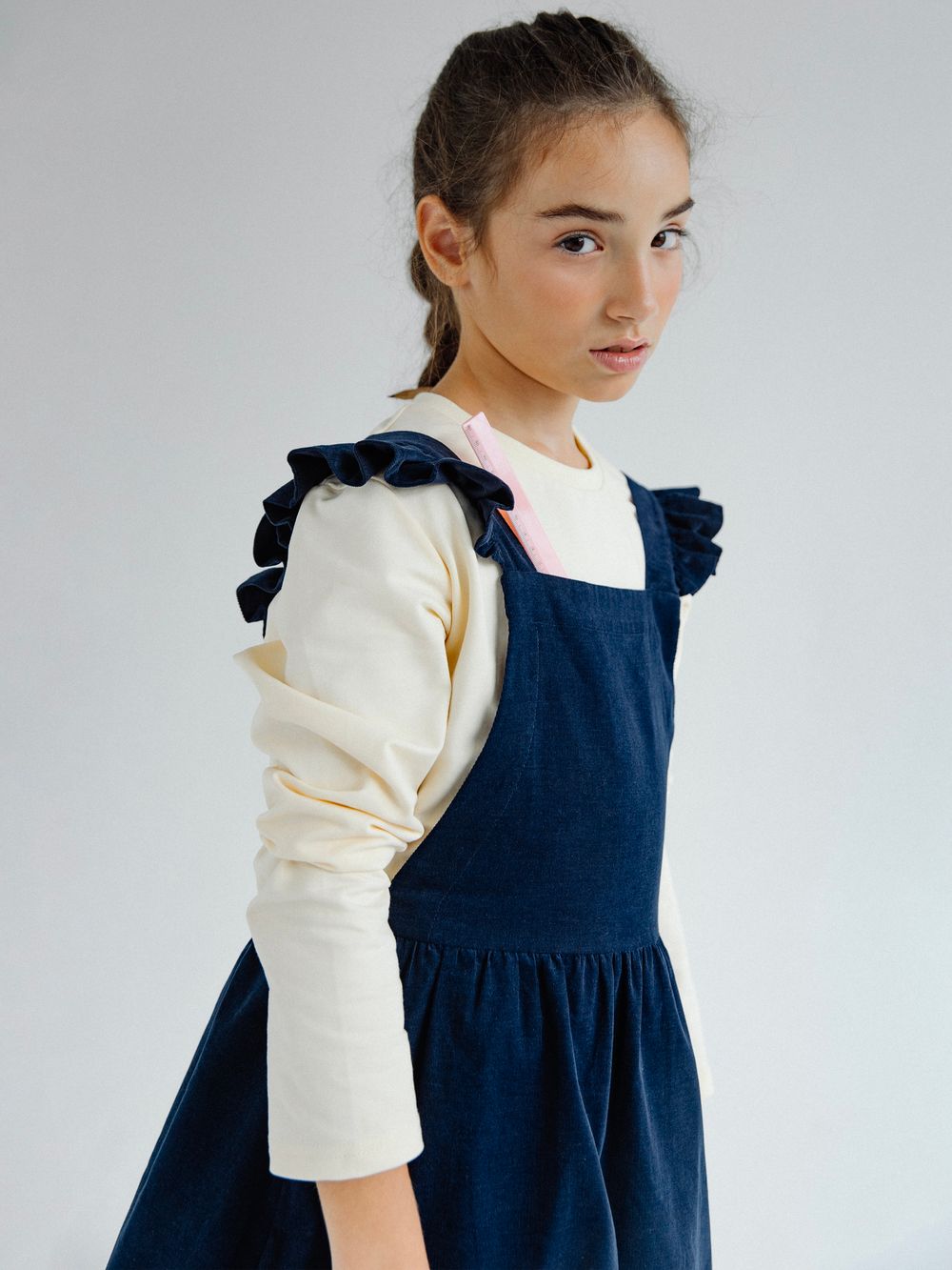 Сарафан из микровельвета с крылышками темно-синего цвета