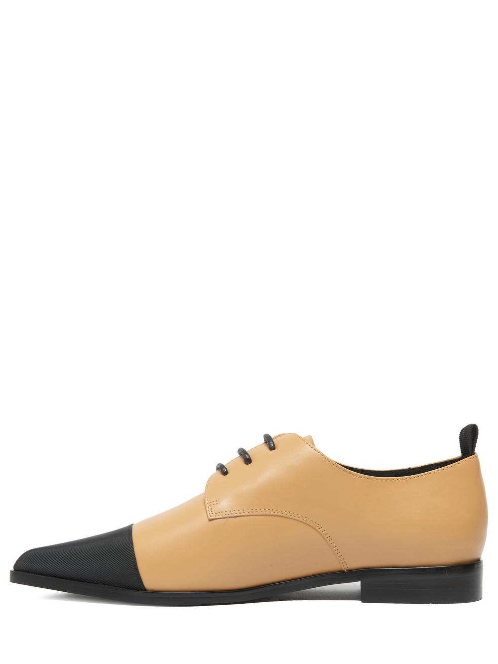 Женские комбинированные туфли бежево-черные со шнурками