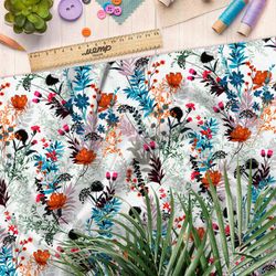 Ткань оксфорд 600 пёстрые полевые цветы на белом фоне