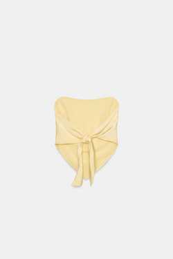 ZARA АТЛАСНЫЙ ТОП БЕЗ БРЕТЕЛЕЙ С ЗАВЯЗКАМИ, ЖЕЛТЫЙ
