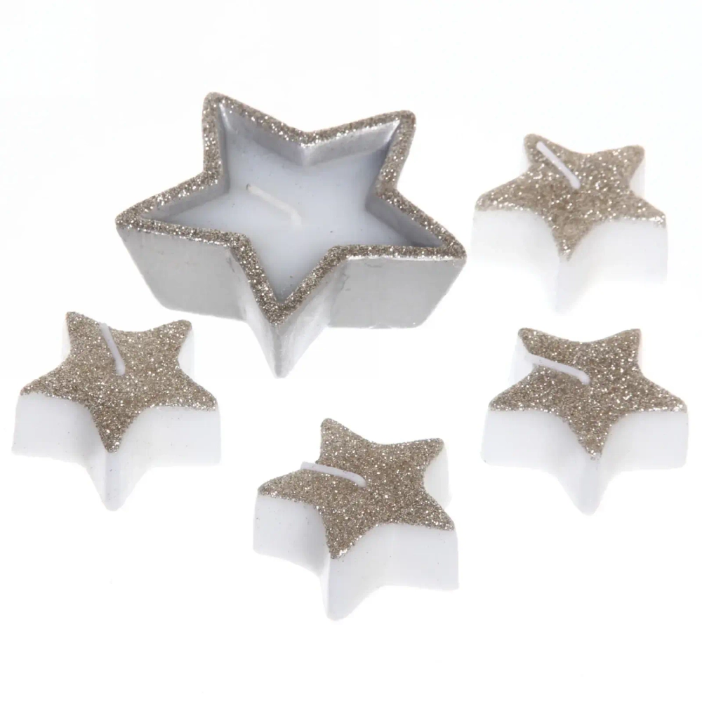 Свечи новогодние «Звездный дождь» 18*9 см (набор 5 шт), серебро