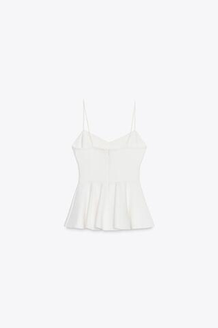 ZARA ТОП-БЮСТЬЕ С БАСКОЙ, БЕЛЫЙ