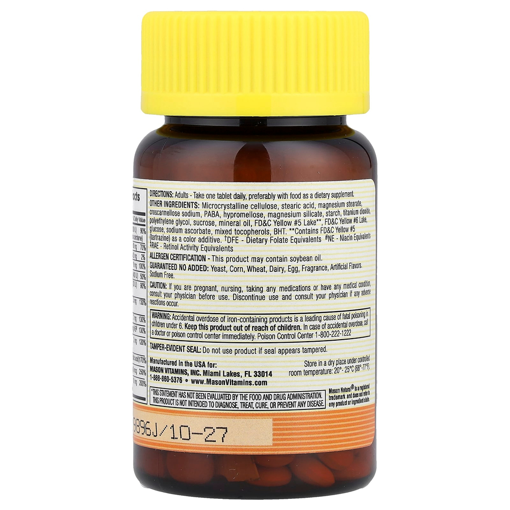 Mason Natural, Комплексные витамины с железом для ежедневного приема, 100 таблеток