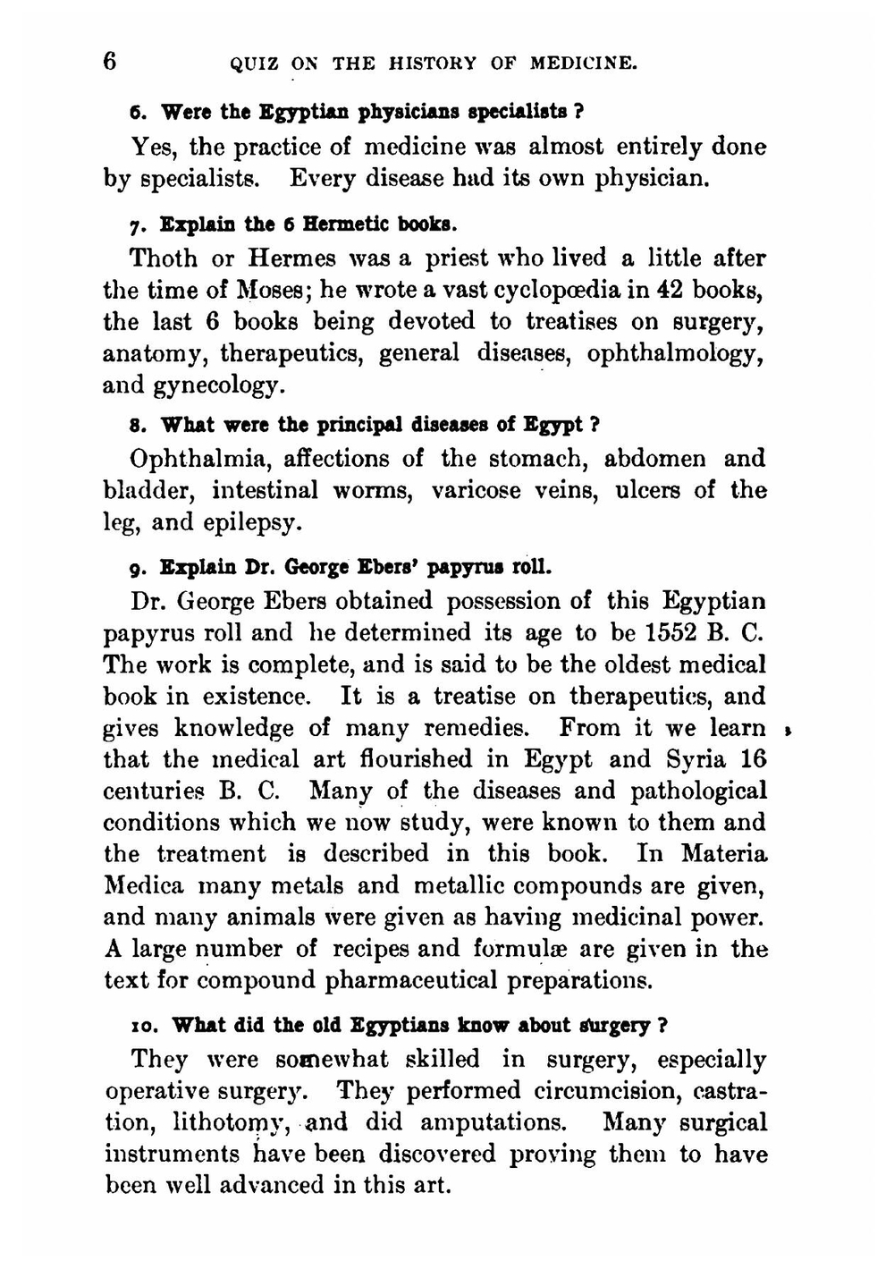 Quiz Questions On the History of Medicine | Bradford Thomas Lindsley