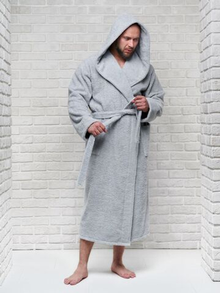Халат махровый с капюшоном 52-54 светло-серый