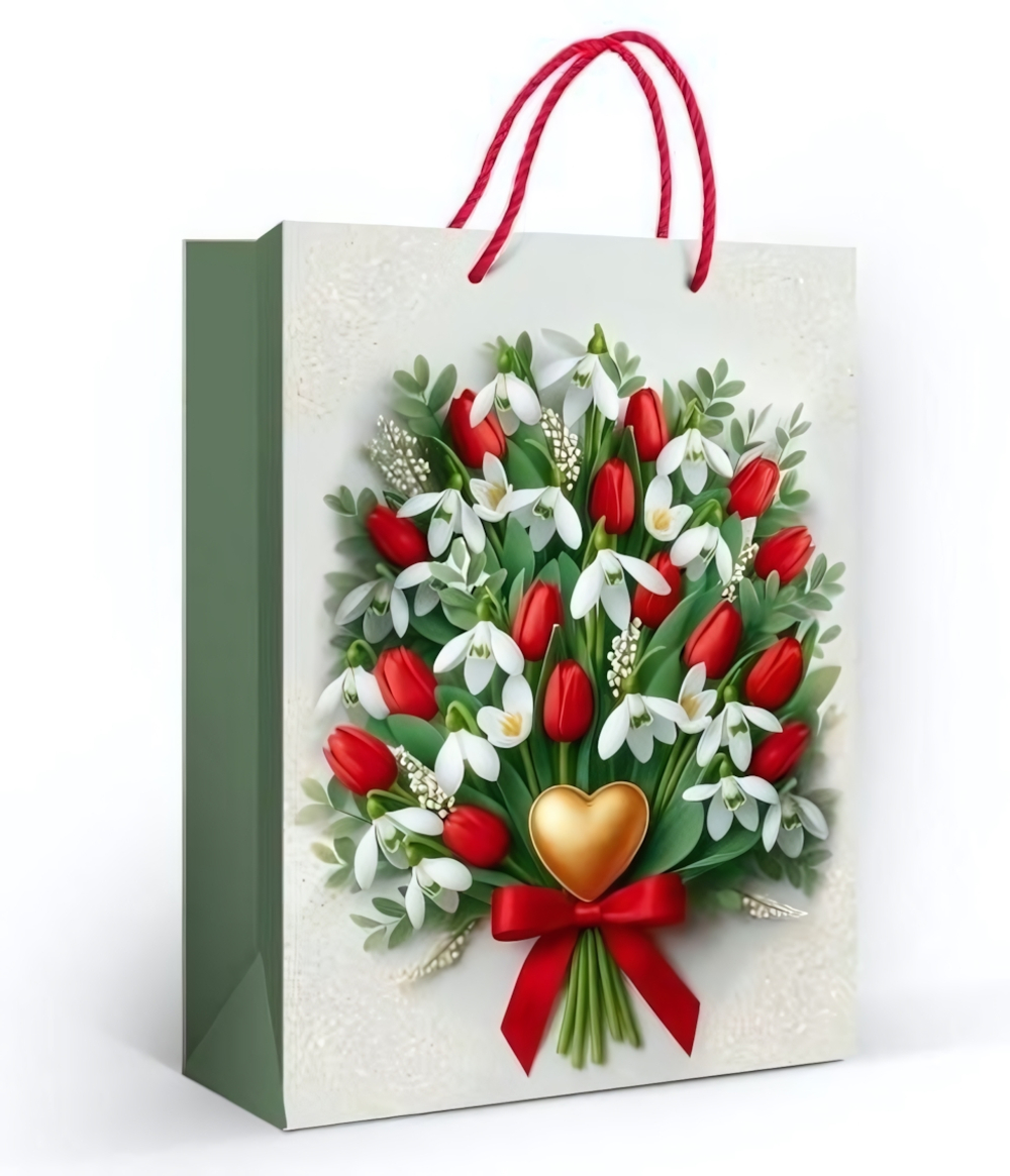 Пакет подарочный ML 22*31*10см. "Сердечный букет" 1.0000882