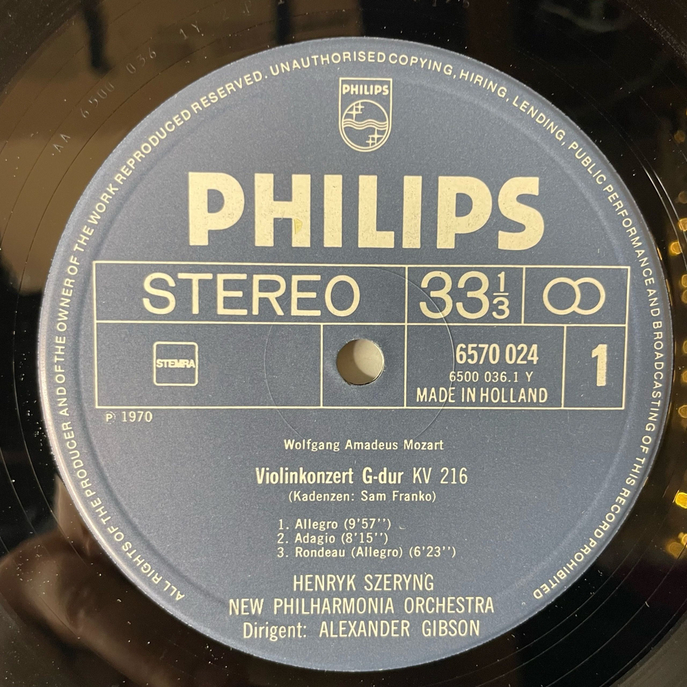 Винтажная виниловая пластинка LP Mozart Моцарт, Henryk Szeryng, New Philharmonia Orchestra, Alexander Gibson, Violinkonzerte Nr. 3 G-Dur; Nr. 5 A-Dur (Нидерланды 1977)