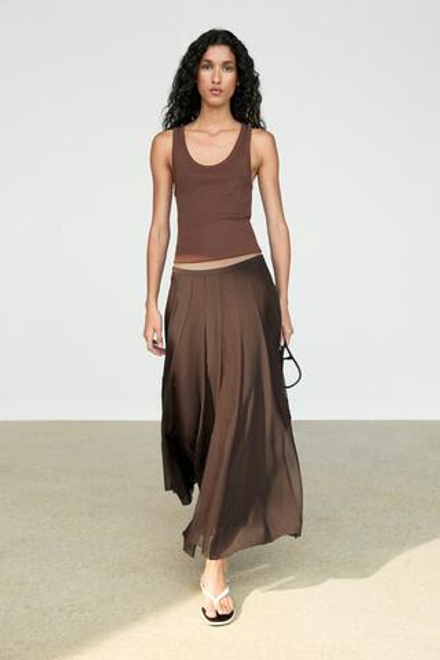 Massimo Dutti Струящаяся расклешенная юбка миди, коричневый