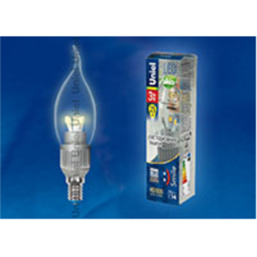 LED-CW37P-3W/WW/E14/CL ALS01SL Лампа светодиодная трехлепестковая. Форма свеча на ветру, прозрачная колба. Материал корпуса алюминий. Цвет свечения
