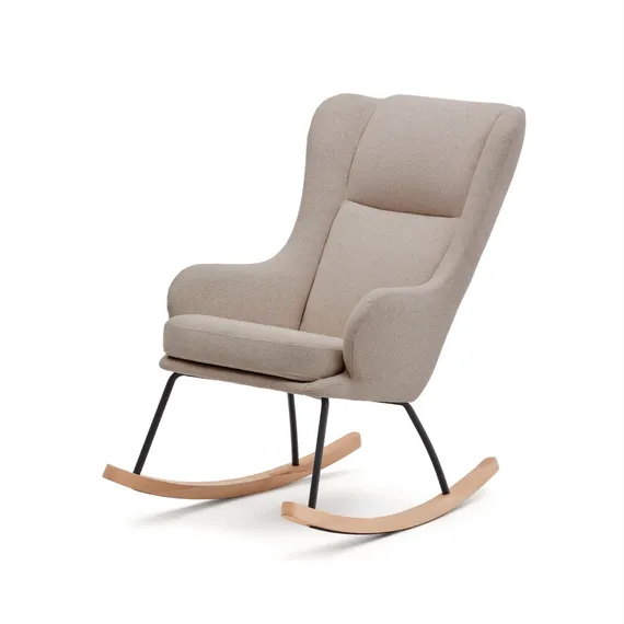 Maustin Кресло-качалка из бежевой овчины со стальной конструкцией и деревом бука