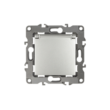 12-2103-03 ЭРА Розетка 2P+E Schuko со шторками с крышкой, 16A-250В, IP20, Эра12, алюминий