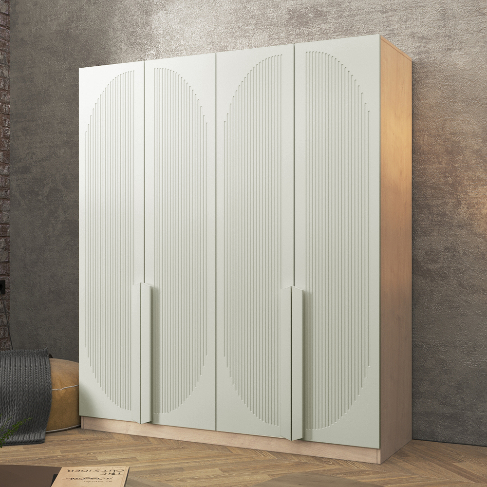 Шкаф Агератум МДФ четырехсекционный Лайн керамика (0,27) А10032 матовая - 26 матовая - Дуб Сонома 3025  230*45*240