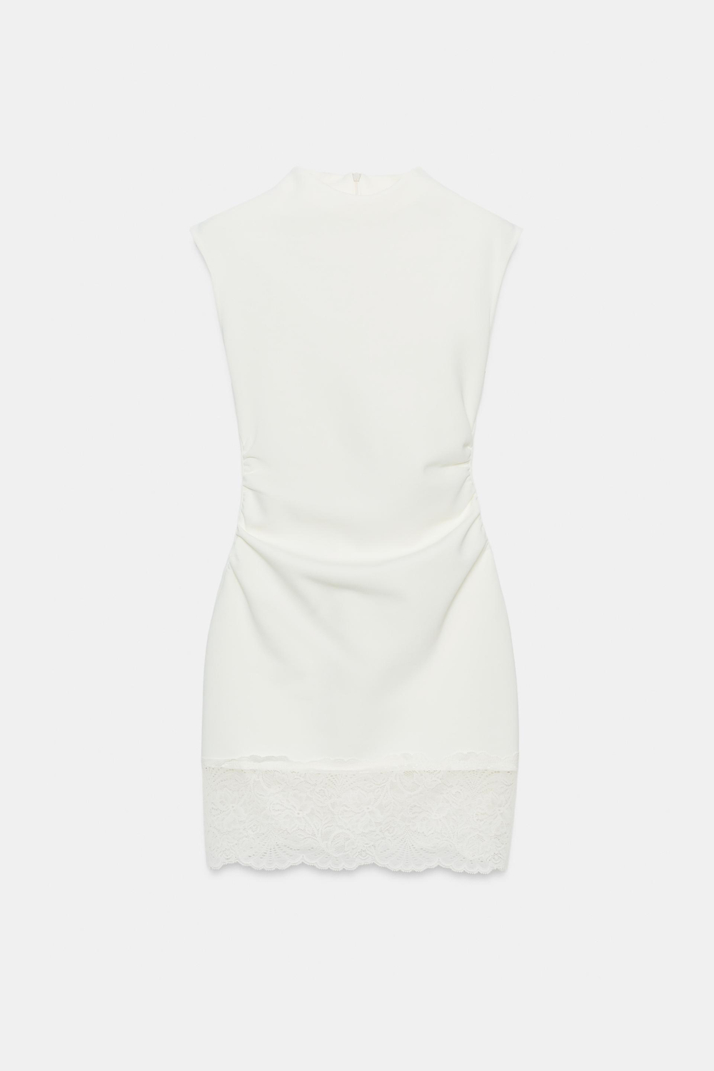 ZARA КОРОТКОЕ ПЛАТЬЕ ИЗ ЭЛАСТИЧНОЙ ТКАНИ С КРУЖЕВОМ, ЖЕЛТОВАТО-БЕЛЫЙ