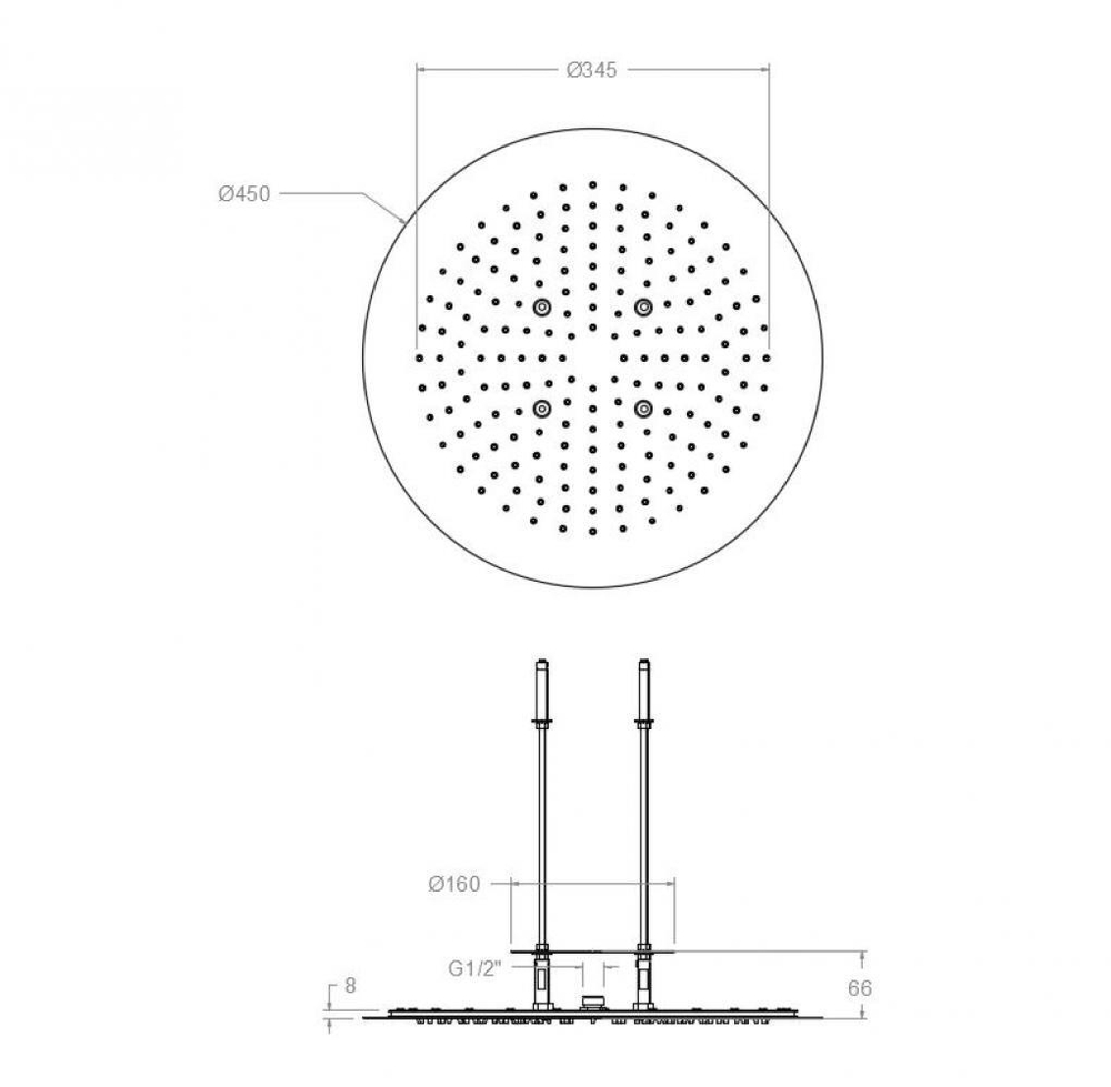 Душ тропический встраиваемый потолочный круглый HYDROTHERAPY RE1450CUC