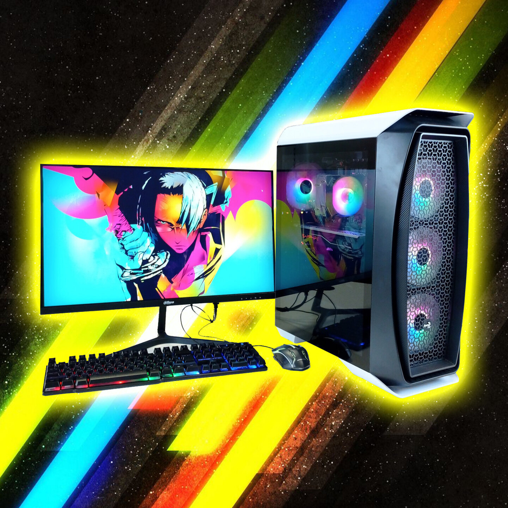 Игровой компьютер с монитором 24 дюйма, i7-10700, ОЗУ-32GB, AMD Radeon RX580 8GB, SSD 512GB, Windows 11