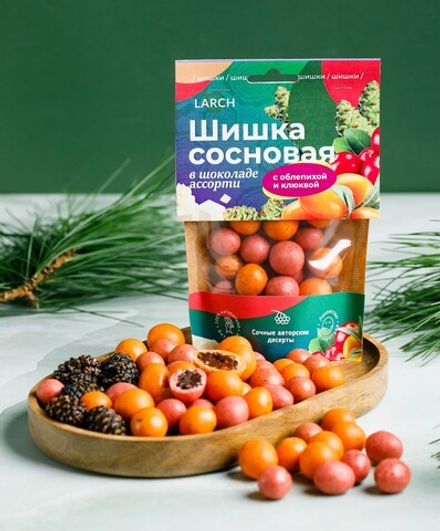 Шишка сосновая в шоколаде Ассорти Облепиха и Клюква / дой пак / 60 г / LARCH