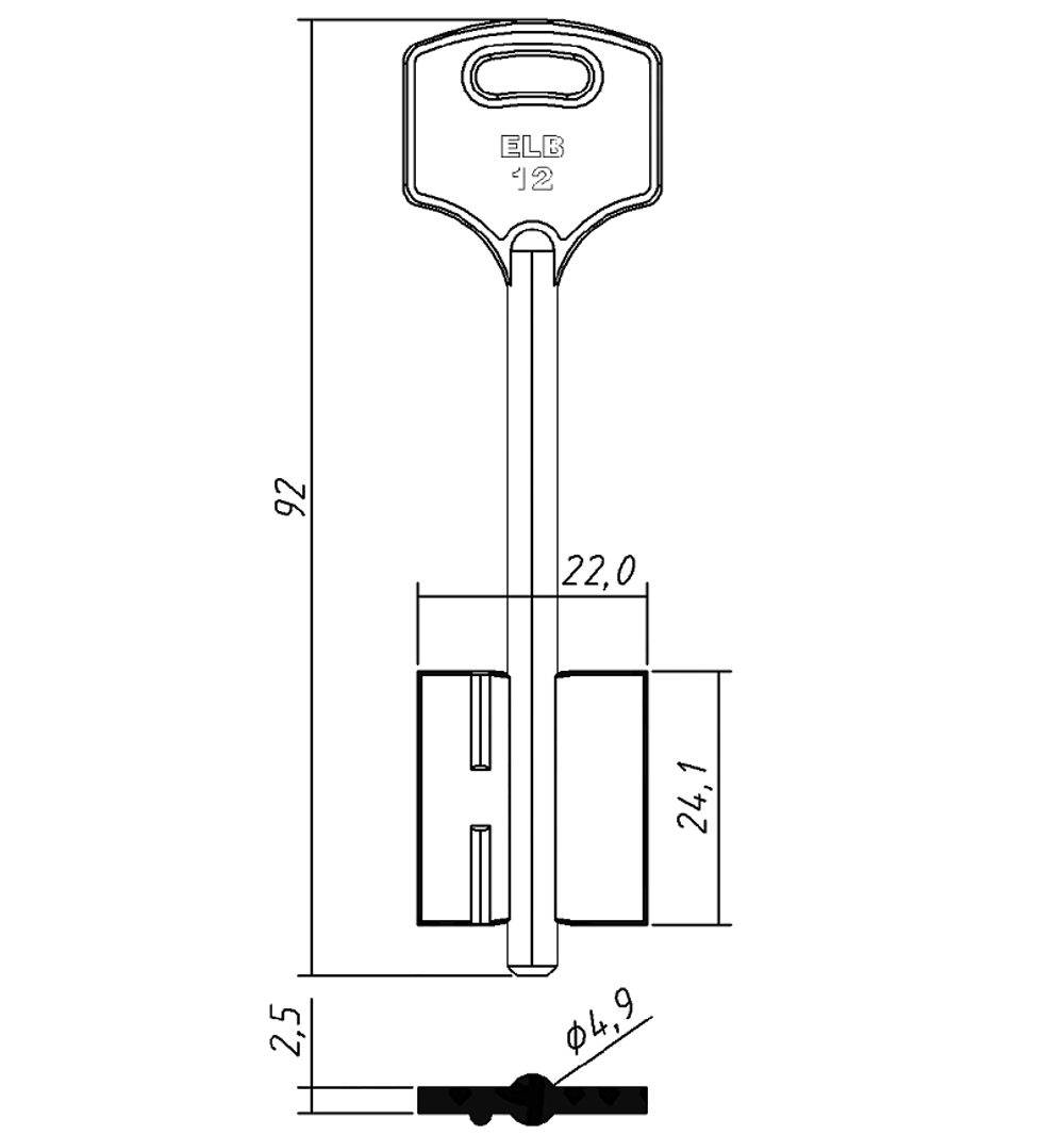 Заготовка сувальдного ключа 13950 ELB12D (желтый)