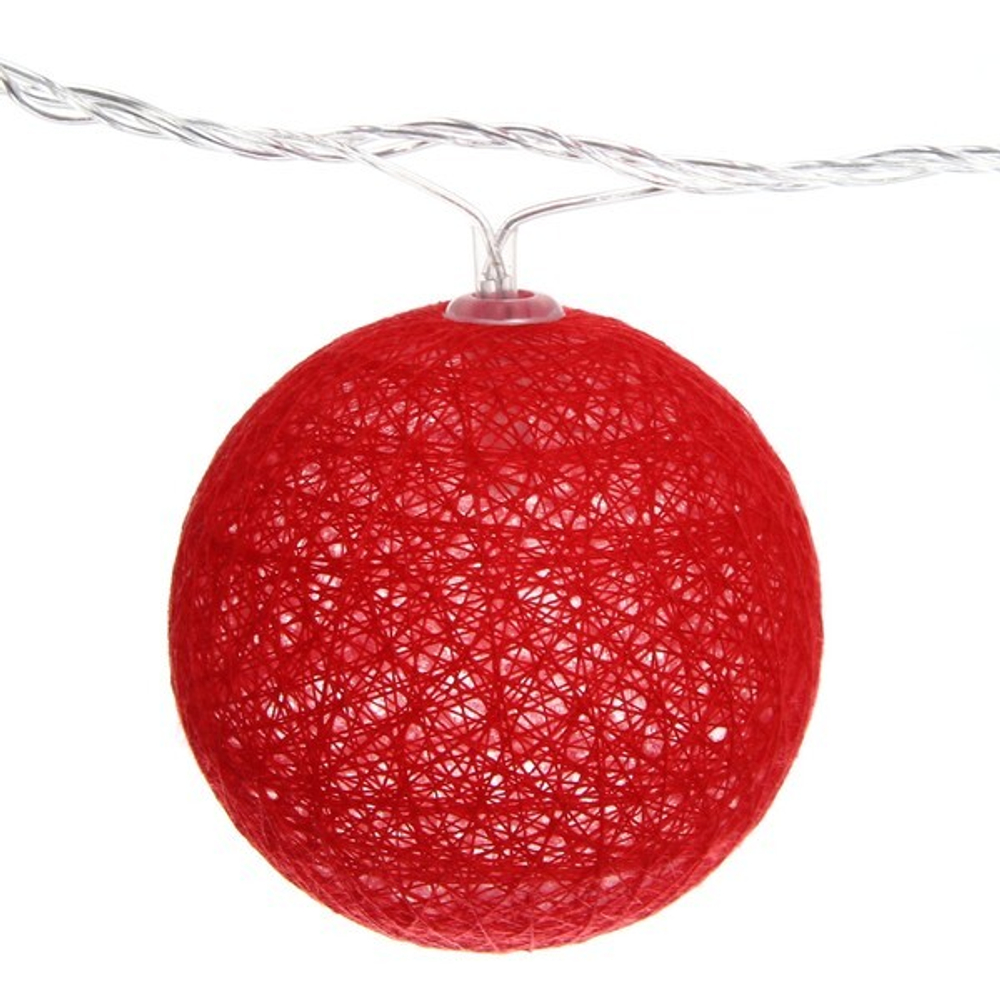 Гирлянда для дома 4 м, 20 ламп LED с насадками «Шар плетеный» d6 см, прозр.провод, IP-20, Красные шары (с возможностью соединения)